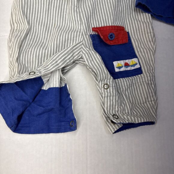 Vintage Happy Kids Gray Stipe Bib Overalls & Button Blue Shirt Size 3-6 Months - Picture 9 of 13